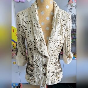 Alberto Makali Cream and Brown Leopard Print Jacket